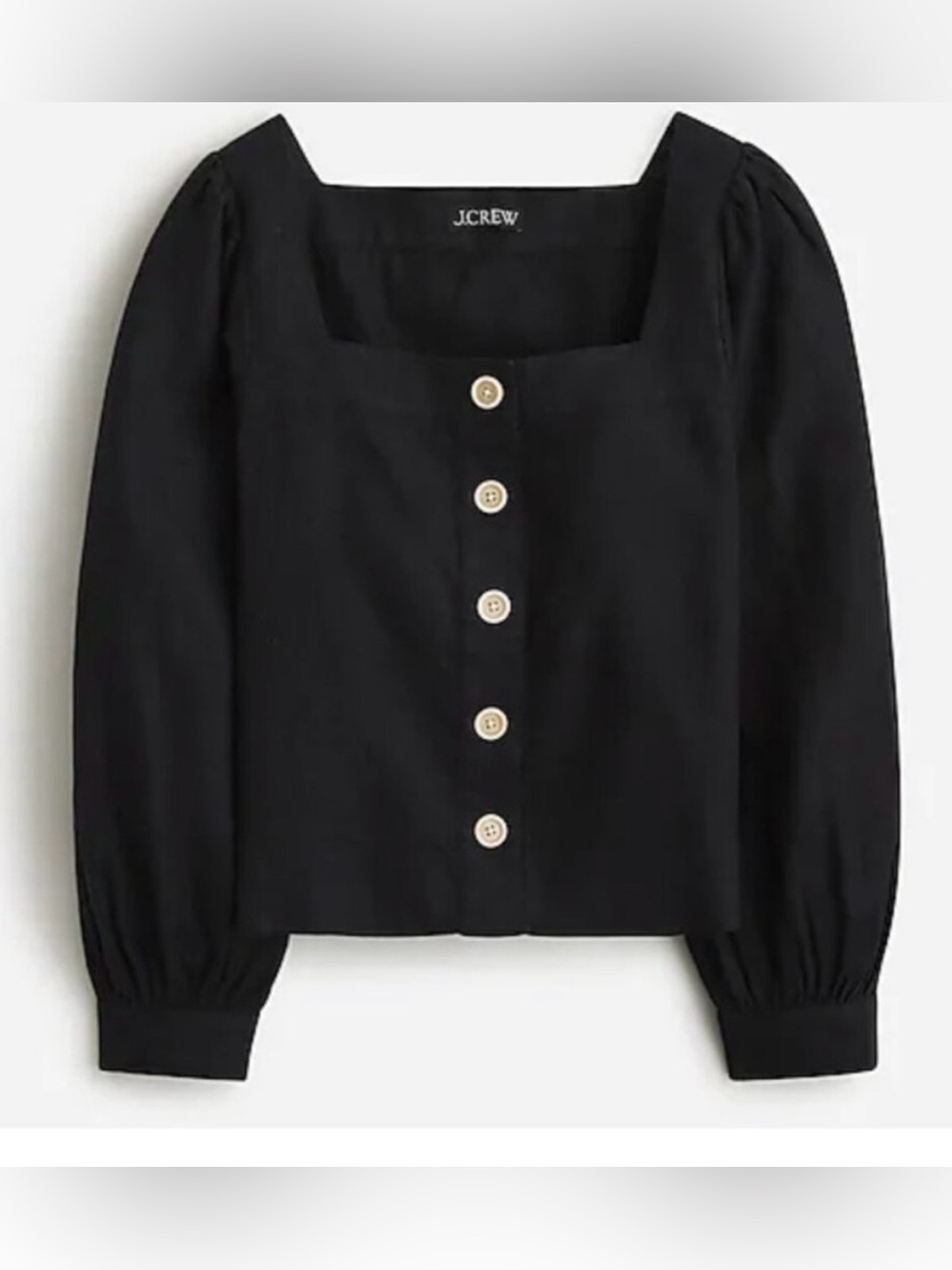 NWT J.Crew Square Neck Button Up Linen Top Women’s Medium in Black